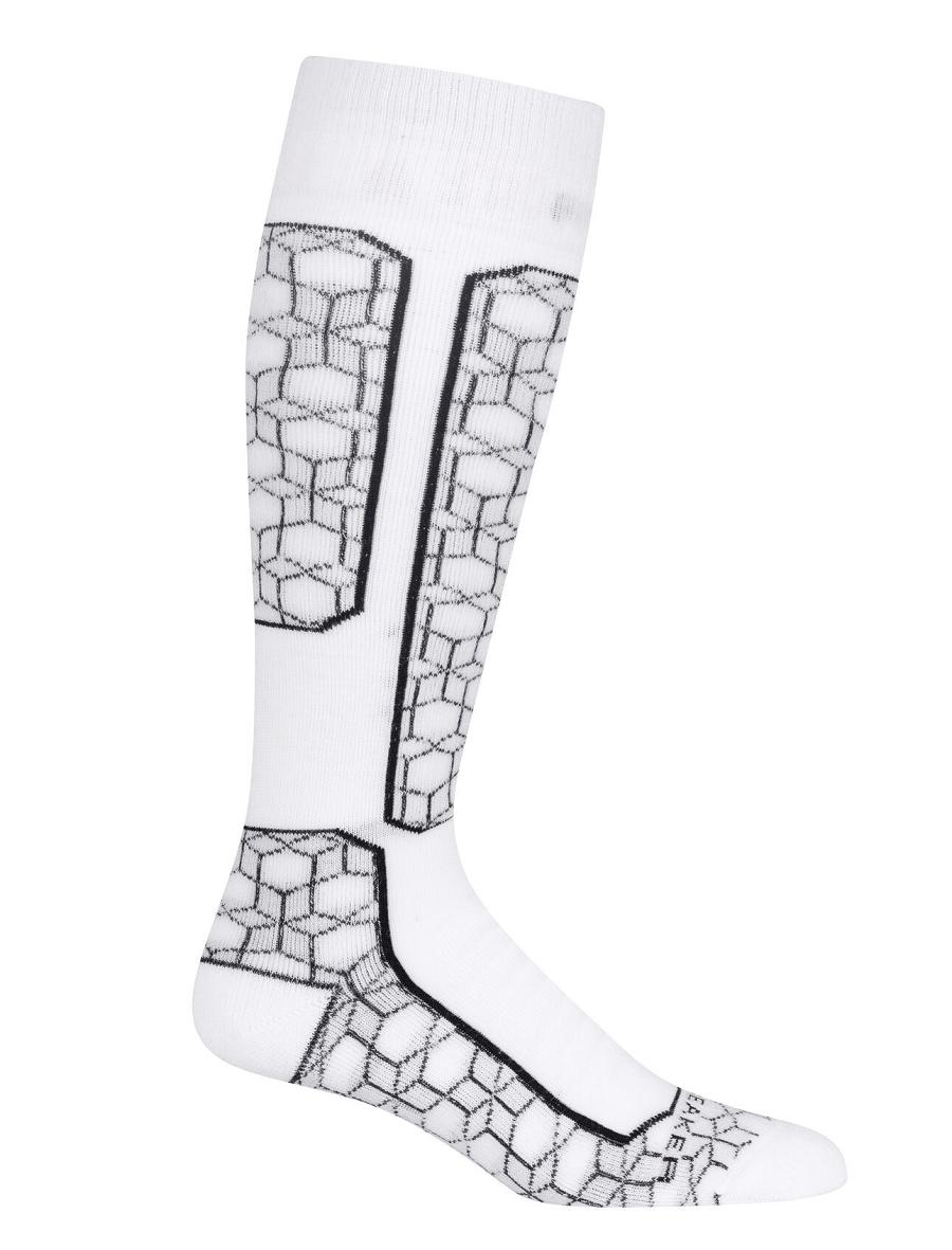 Snow / Black Icebreaker Merino Ski+ Medium Over the Calf Alpine Geo Women's Socks | AU 1407DFMN